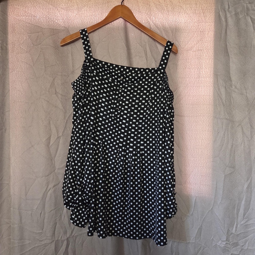 Cocomo Woman Blouse Womens Plus 2X Black Square Neck Cold Shoulder Polka Dot Top